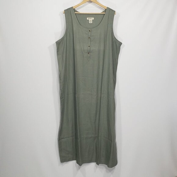 NWOT  Eddie Bauer  Olive Green Linen Sleeveless Long Shift Dress  Size XXL - Picture 1 of 3